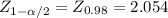 Z_{1-\alpha /2}= Z_{0.98}= 2.054