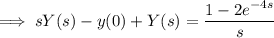 \implies s Y(s)-y(0)+Y(s)=\dfrac{1-2e^{-4s}}s