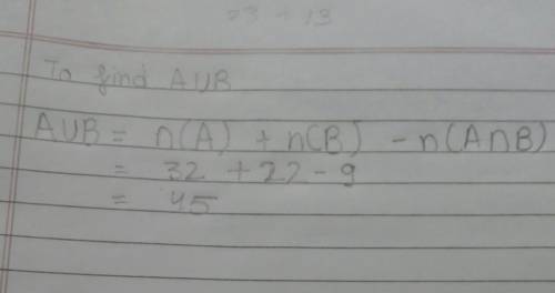 A) A and B are the subsets of a universal set U in which there are n (U) = 54,

n (A) = 32, n (B) =