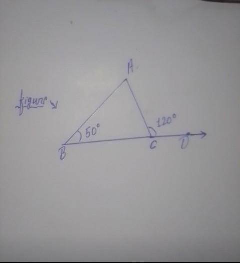 An exterior angle of a triangle is 120° and one of the interior opposite angle is 50°. Find the othe