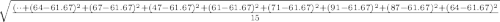 \sqrt{  \frac{  ( \cdot  \cdot  + (  64-61.67)^2 + (67-61.67)^2 +(47-61.67)^2 + (61-61.67)^2+  (71-61.67)^2 + (91 -61.67)^2+( 87-61.67)^2 +  (64-61.67)^2}{15} }