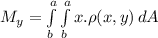 M_{y} = \int\limits^a_b {\int\limits^a_b {x.\rho(x,y)} \, dA }