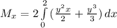 M_{x} = 2\int\limits^2_0 { ({\frac{y^{2}x}{2}+\frac{y^{3}}{3})}\, dx }