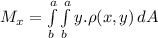 M_{x} = \int\limits^a_b {\int\limits^a_b {y.\rho(x,y)} \, dA }
