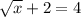 \sqrt{x} +2=4