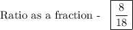 \text{Ratio as a fraction - \: \boxed{\frac{8}{18}}}
