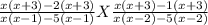 \frac{x(x + 3)- 2(x + 3)}{x(x -1) - 5(x - 1)} X \frac{x(x + 3) - 1(x + 3)}{x(x - 2) - 5(x - 2)}