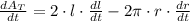 \frac{dA_{T}}{dt} = 2\cdot l\cdot \frac{dl}{dt}  -2\pi\cdot r\cdot \frac{dr}{dt}
