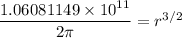 \dfrac{1.06081149 \times 10^{11}}{2 \pi}=  r^{3/2}}
