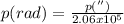 p(rad) = \frac{p('')}{2.06x10^5}