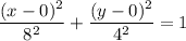 \dfrac{(x-0)^2}{8^2}+\dfrac{(y-0)^2}{4^2}=1