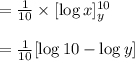 =\frac{1}{10}\times [\log x]^{10}_{y}\\\\=\frac{1}{10}[\log 10-\log y]