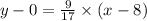 y - 0 =\frac{9}{17}  \times (x - 8)