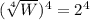 ( { \sqrt[4]{W} })^{4}  =  {2}^{4}