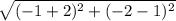 \sqrt{(-1+2)^2+(-2-1)^2}