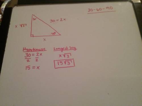 In a 30-60-90 triangle, the length of the hypotenuse is 30. find the length of the longer leg.