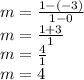 m=\frac{1-(-3)}{1-0}\\m=\frac{1+3}{1}\\m=\frac{4}{1}\\m=4
