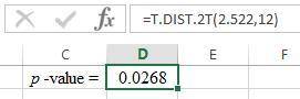 Find the p-value using Excel (not Appendix D): (Round your answers to 4 decimal places.) p-value (a)