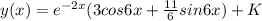 y(x) =e^{-2 x}(3cos6 x + \frac{11}{6} sin6 x) + K