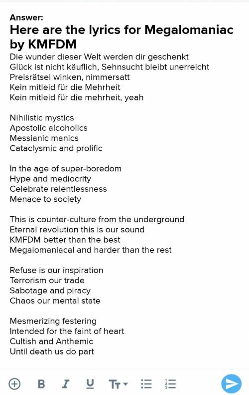 What are The lyrics for kmfdm Megalomaniac