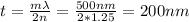 t = \frac{m\lambda}{2n} = \frac{500 nm}{2*1.25} = 200 nm