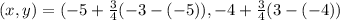 (x, y) = (-5 + \frac{3}{4}(-3 -(-5)), -4 + \frac{3}{4}(3 -(-4))