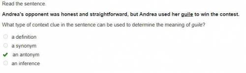 Read the sentence. Andrea's opponent was honest and straightforward, but Andrea used her guile to wi