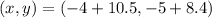 (x, y) = (-4 + 10.5, -5 + 8.4)