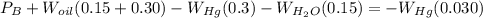 P_{B}+W_{oil}(0.15+0.30)-W_{Hg}(0.3)-W_{H_{2}O}(0.15)=-W_{Hg}(0.030)