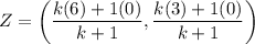 Z=\left(\dfrac{k(6)+1(0)}{k+1},\dfrac{k(3)+1(0)}{k+1}\right)
