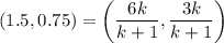 (1.5,0.75)=\left(\dfrac{6k}{k+1},\dfrac{3k}{k+1}\right)