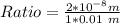 Ratio = \frac{2 * 10^{-8}m}{1 * 0.01\ m}