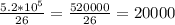 \frac{5.2 *10^5}{26} =\frac{520 000}{26} =20 000