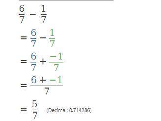 6 over 7 subtracted by 1 over 7