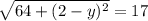 \sqrt{64+(2-y)^2}=17
