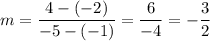 \displaystyle m=\frac{4-(-2)}{-5-(-1)}=\frac{6}{-4}=-\frac{3}{2}