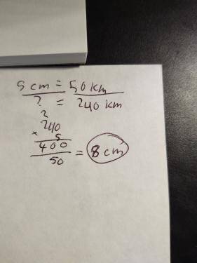 The scale on a highway map is 5 cm: 50 km. Suppose you know that the actual distance between two tow