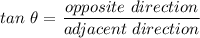tan \ \theta =  ${\dfrac{opposite \ direction}{adjacent \ direction}}