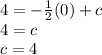 4 =  -  \frac{1}{2} (0) + c \\ 4 = c \\ c = 4