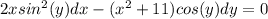 2x sin^2(y) dx - (x^2 + 11) cos(y) dy = 0