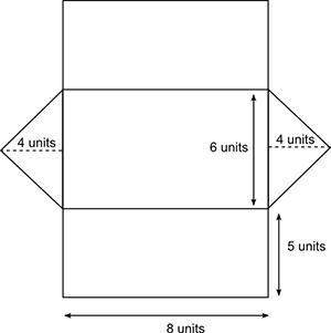 The net of an isosceles triangular prism is shown. what is the surface area, in square units, of the