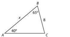 What is the approximate value of x in △abc below?  a = 5 b= 11