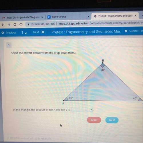 Select the correct answer from the drop-down menu. in this triangle, the product of tan a and