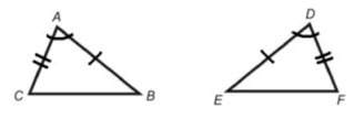 Which of the following statements is true about the triangles below?  a. δabc = δdef by
