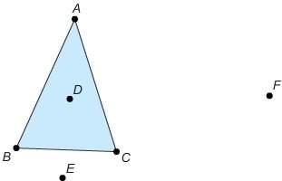 Susan will rotate triangle abc 180°about one of the labeled points. susan says, "the image will not