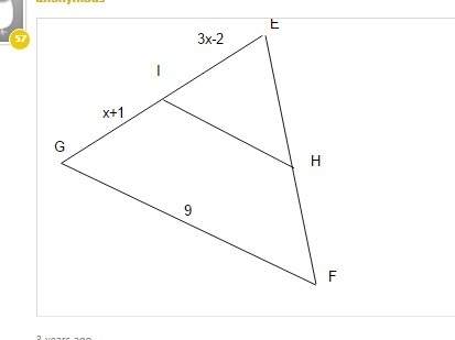 If i and h are midpoints of triangle efg, find ge. a. 5 b. 10 c. 20 d.25