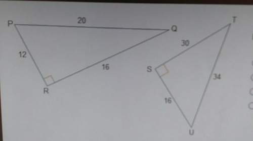 Using the side lengths of pqr and stu which angle has a sine ratio of 4/5