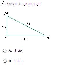 Lmn is a right triangle. a. true b. false.