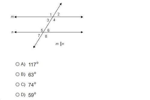 Line m is parallel to line n. the measure of angle 5 is 117°. what is the measure of angle 1?&lt;