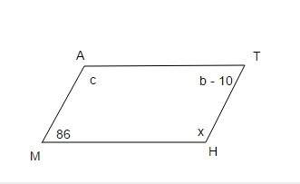 Given that math is a parallelogram, solve for x.  a.64 b.74 c.84 d.94&lt;